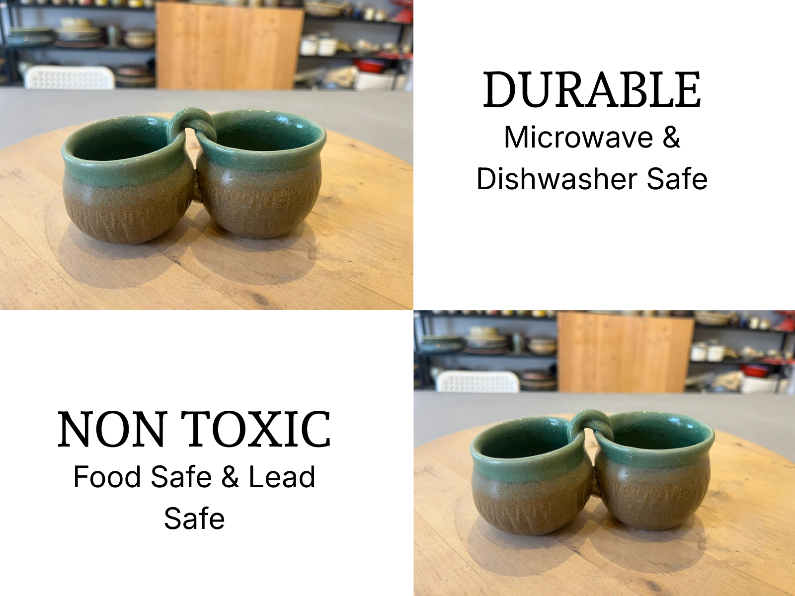 Dip / Condiments / Dry Fruits Joint Bowls Rustic Green & Brown (1 Set)