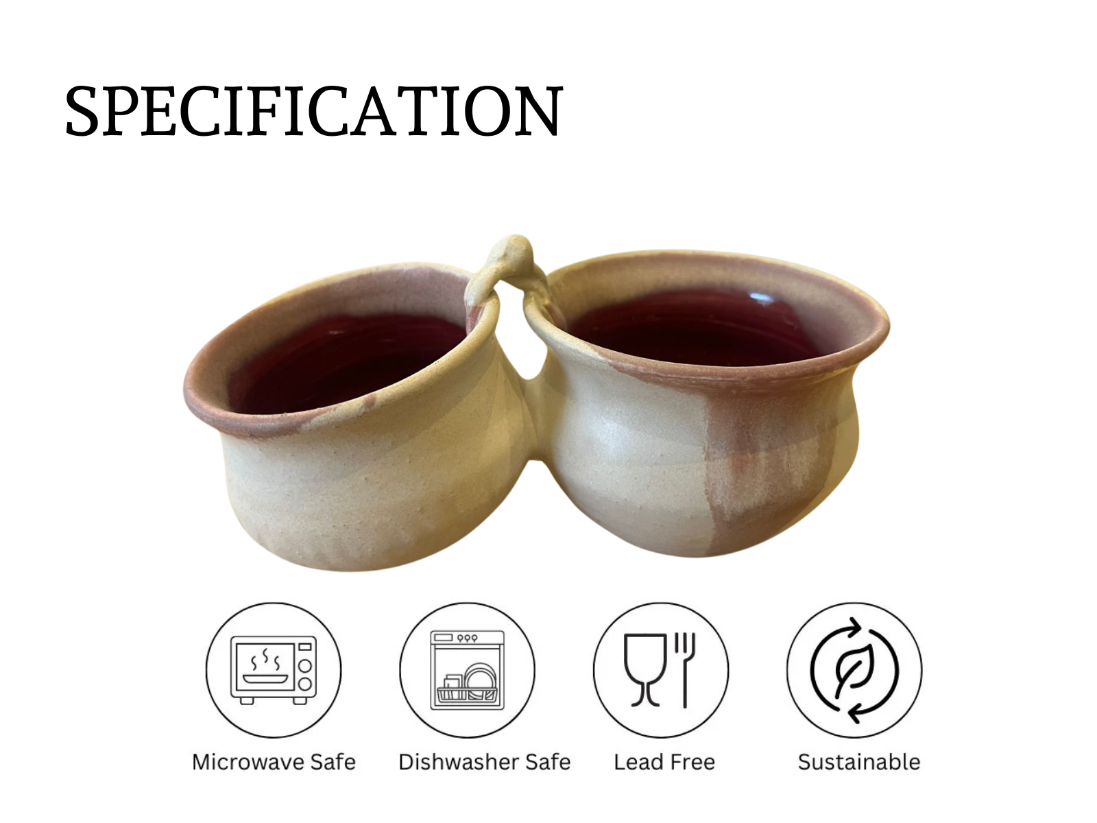 Dip / Condiments / Dry Fruits Joint Bowls Rustic Cream & Wine Red (1 Set)