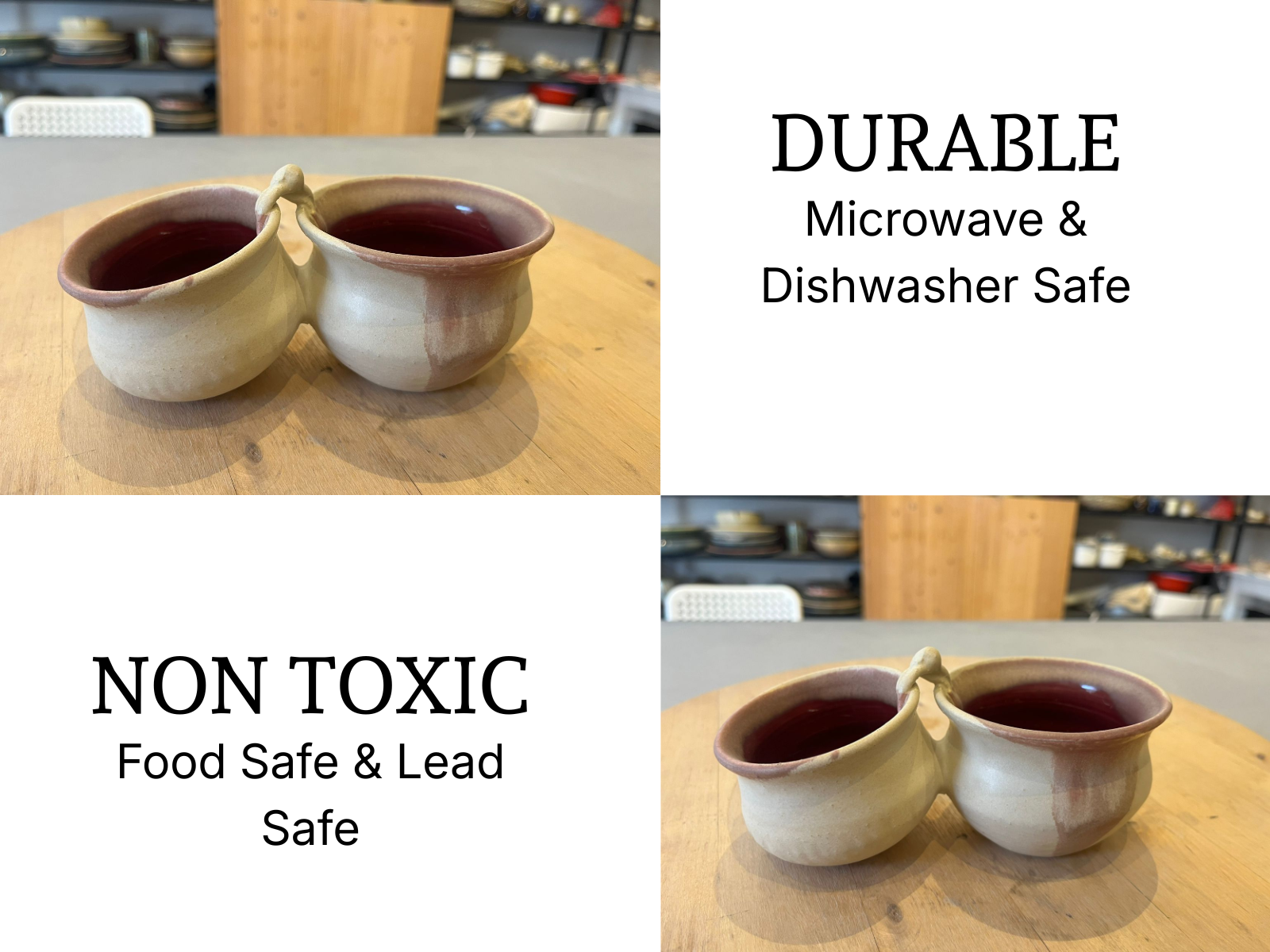 Dip / Condiments / Dry Fruits Joint Bowls Rustic Cream & Wine Red (1 Set)