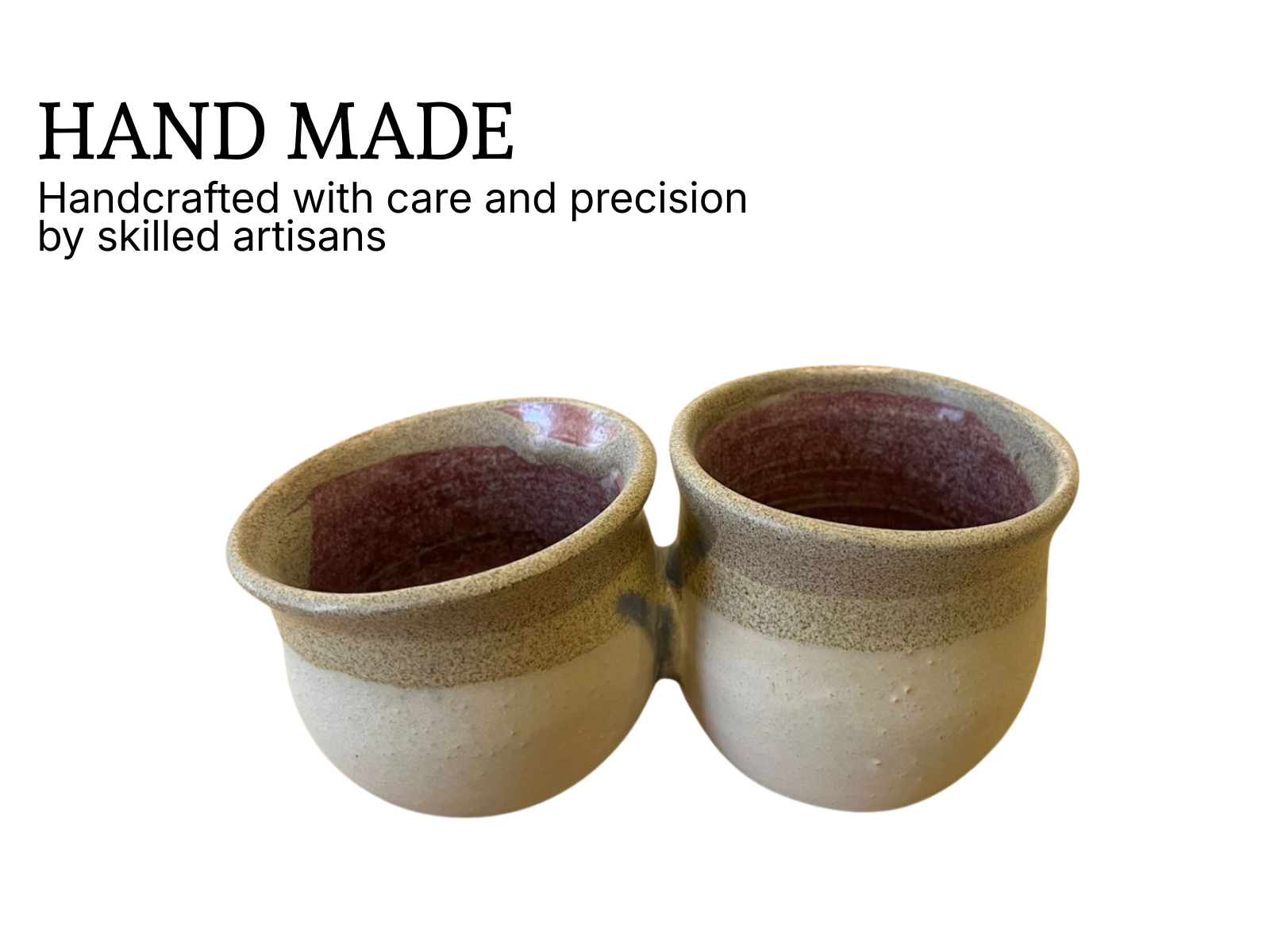Dip / Condiments / Dry Fruits Joint Bowls  Rustic Cream & Wine Red (1 Set)