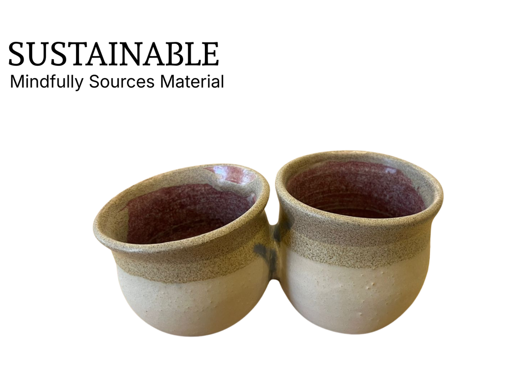 Dip / Condiments / Dry Fruits Joint Bowls  Rustic Cream & Wine Red (1 Set)