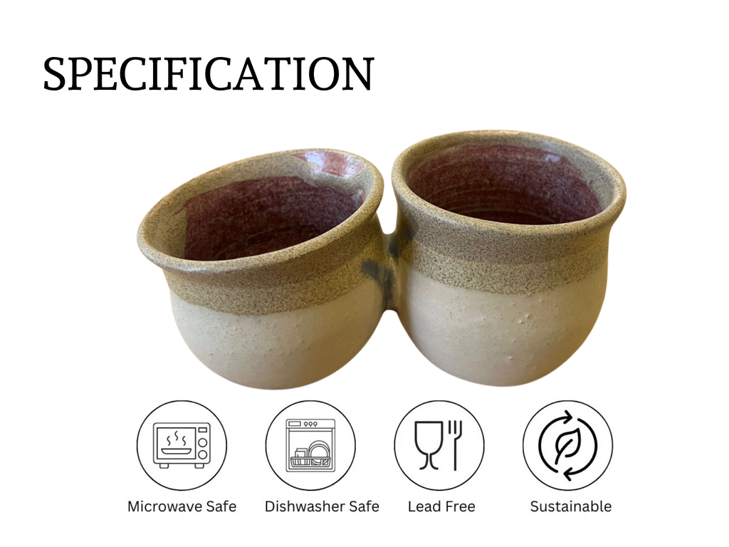 Dip / Condiments / Dry Fruits Joint Bowls  Rustic Cream & Wine Red (1 Set)