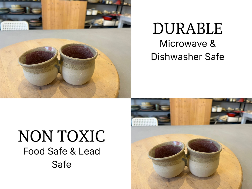 Dip / Condiments / Dry Fruits Joint Bowls  Rustic Cream & Wine Red (1 Set)