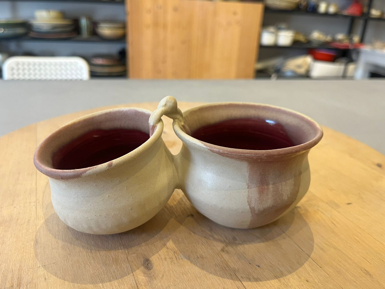Dip / Condiments / Dry Fruits Joint Bowls Rustic Cream & Wine Red (1 Set)