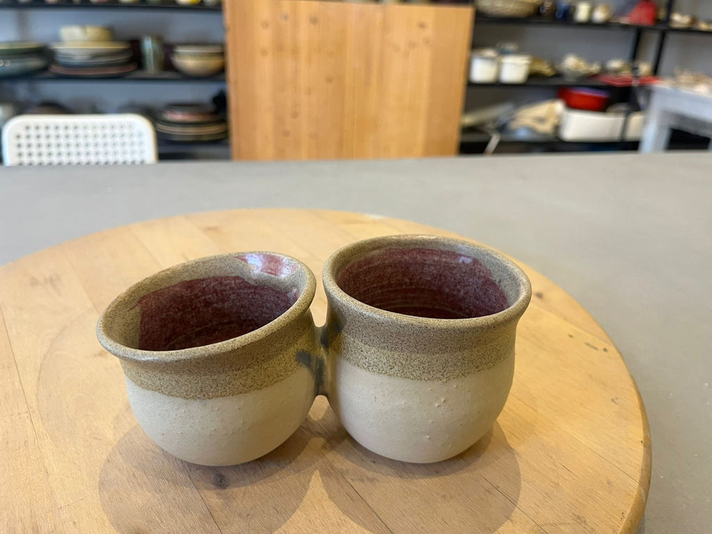 Dip / Condiments / Dry Fruits Joint Bowls  Rustic Cream & Wine Red (1 Set)